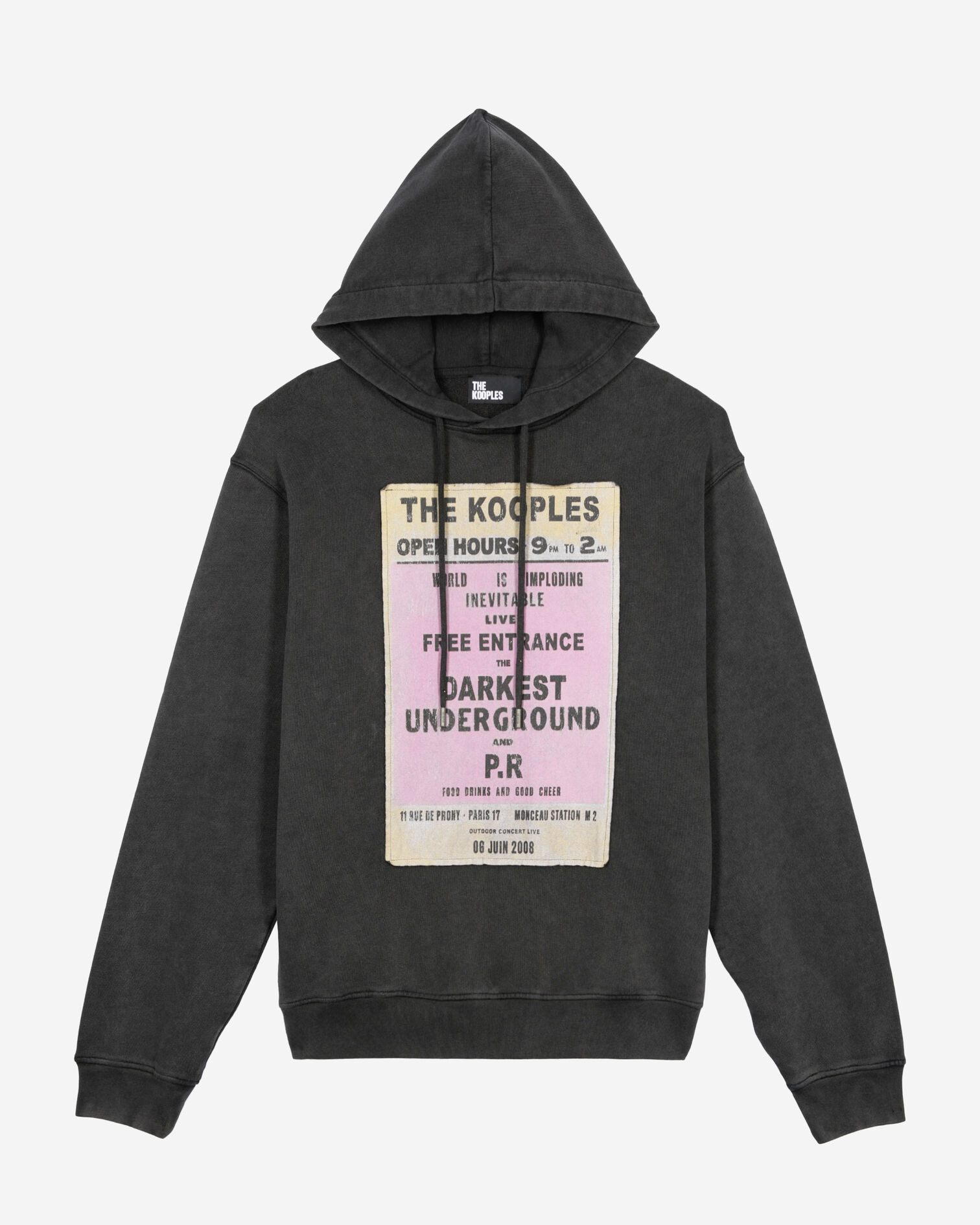 Sweatshirt à capuche et sérigraphie noir, BLACK WASHED, hi-res image number null