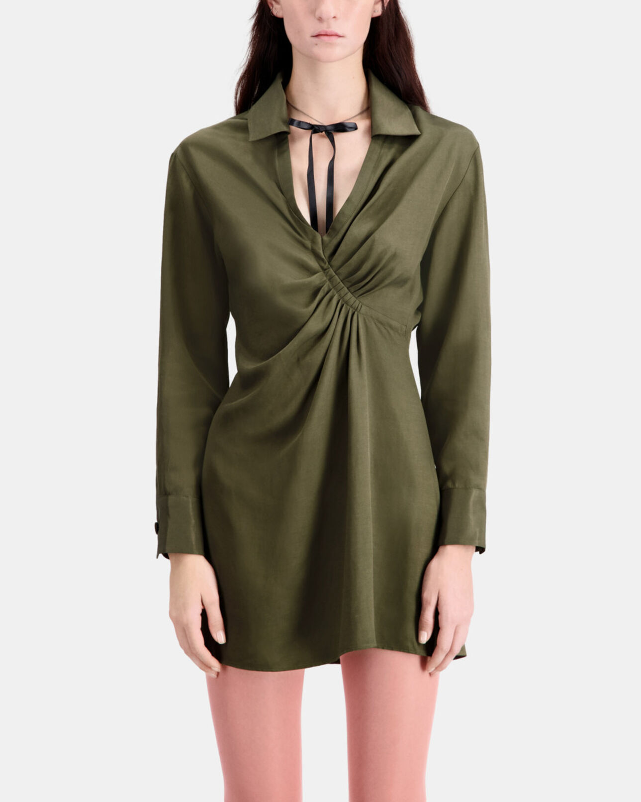 The Kooples WOMEN KAKI short khaki dress with draping
