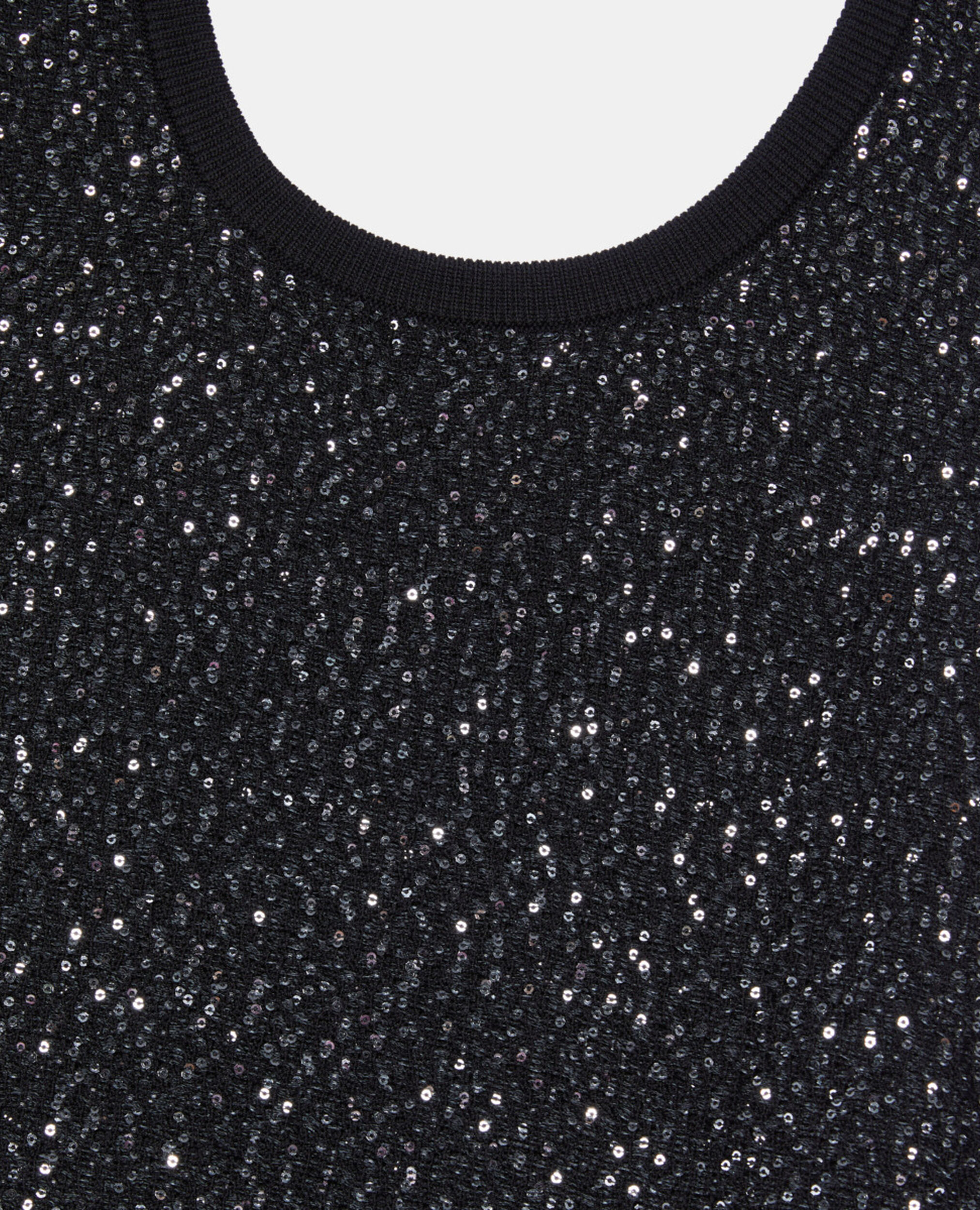 Black sequin knit short dress, BLACK, hi-res image number null