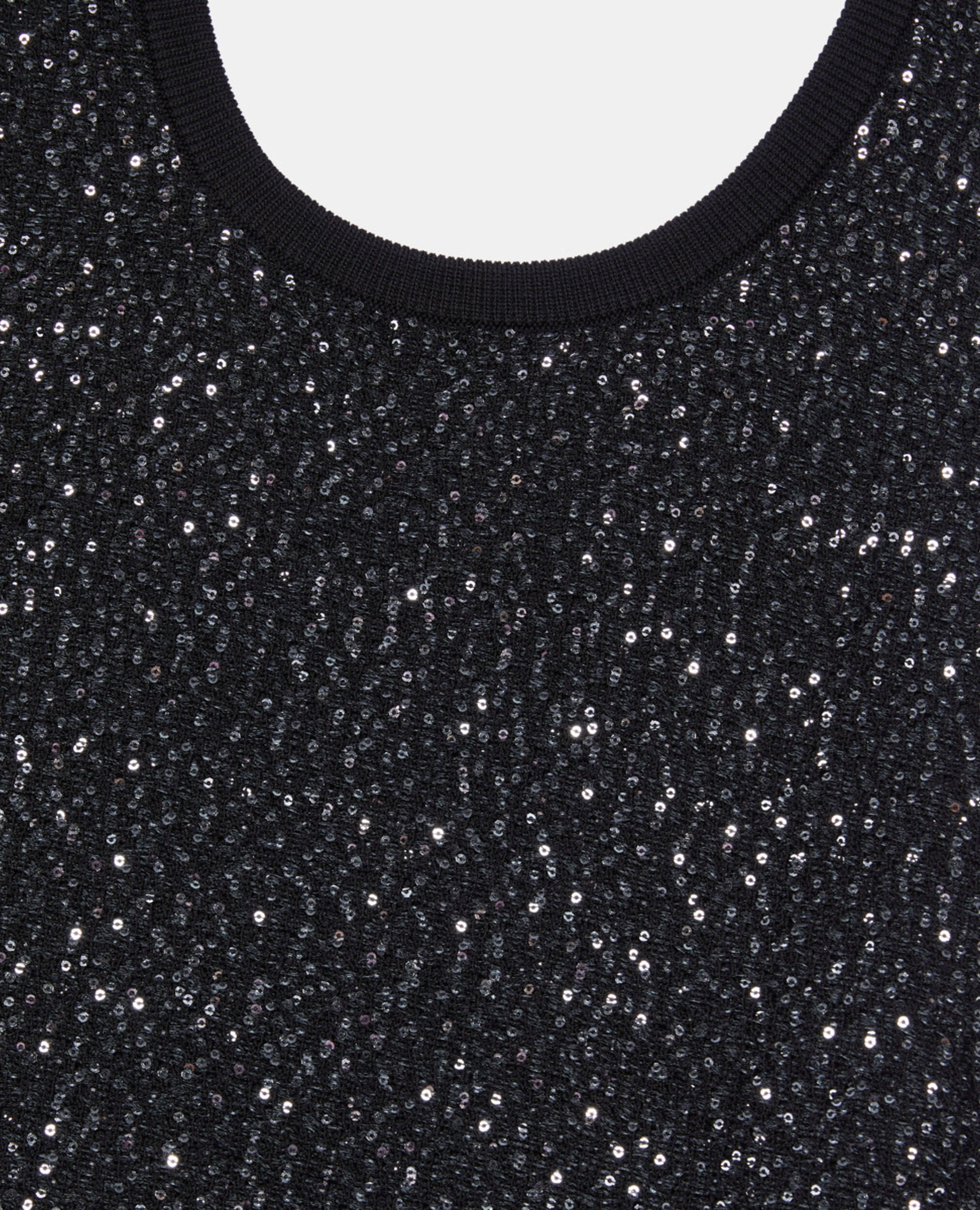 Black sequin knit short dress, BLACK, hi-res image number null