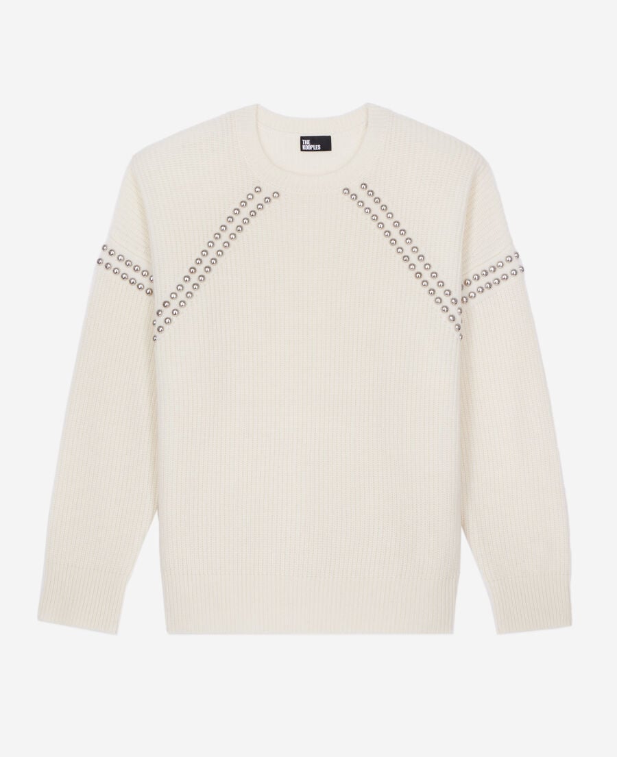 The Kooples WOMEN ECRU ecru ribbed wool and cashmere sweater with studs