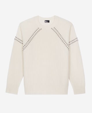 The Kooples WOMEN ECRU ecru ribbed wool and cashmere sweater with studs