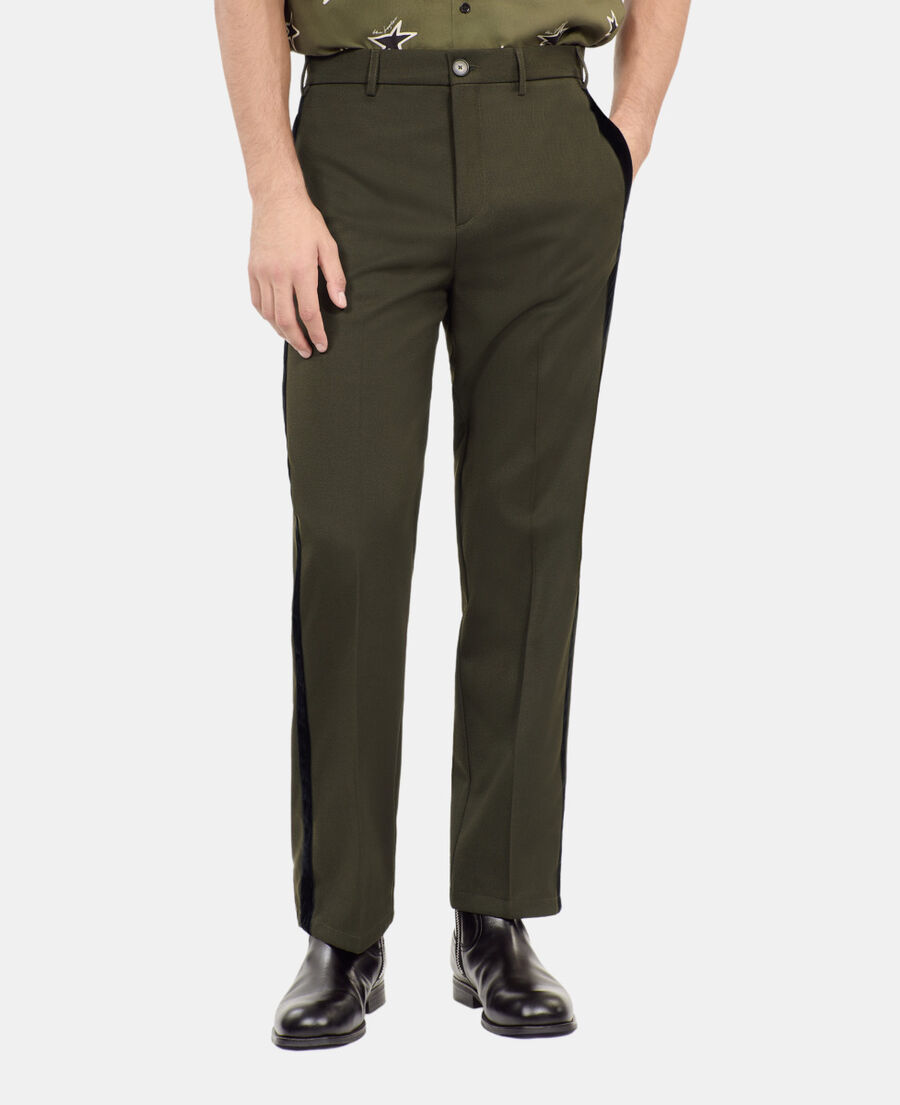 The Kooples HOMME KAKI pantalon large en laine m&eacute;lang&eacute;e kaki