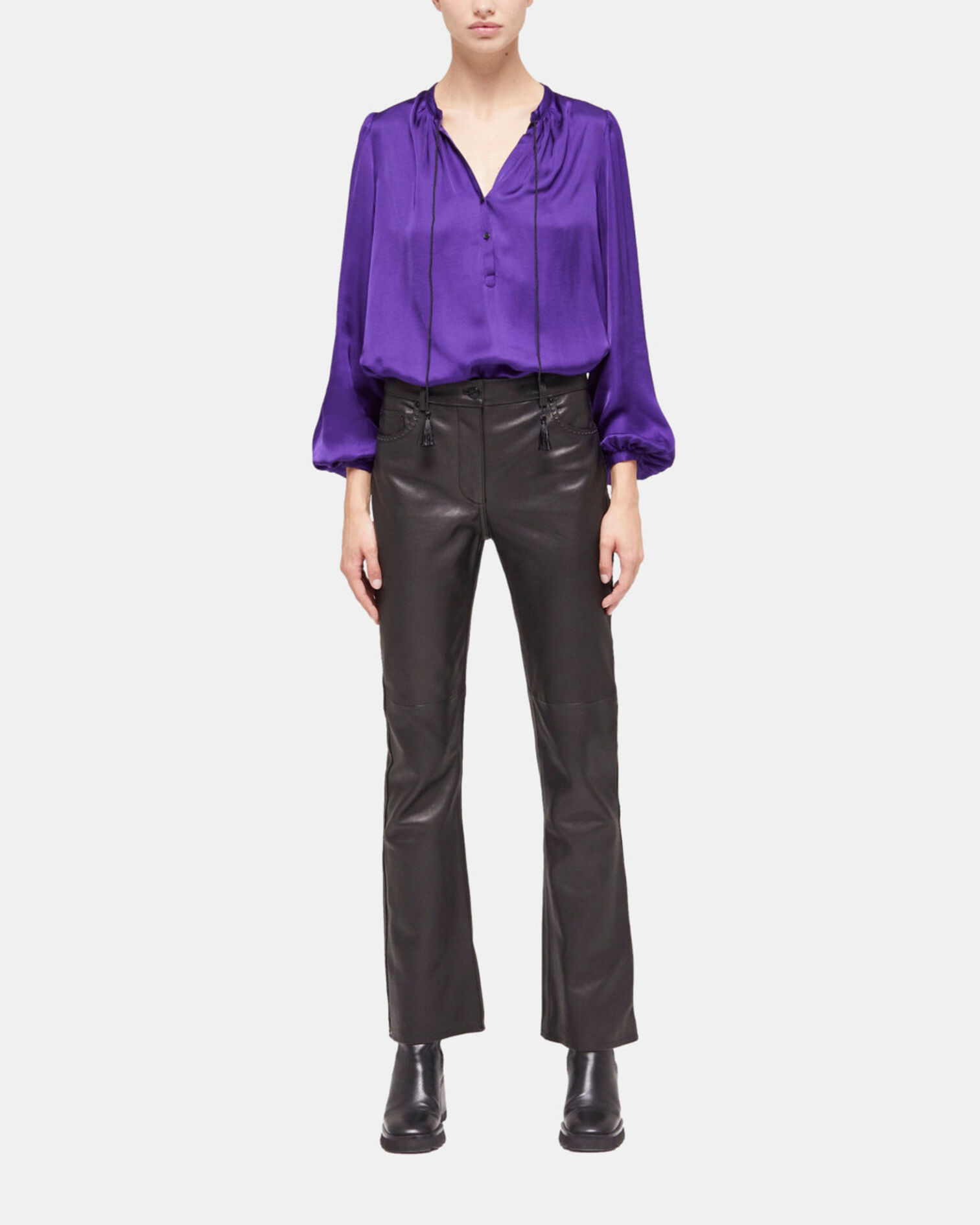 Pantalon en cuir à studs noir, BLACK, hi-res image number null