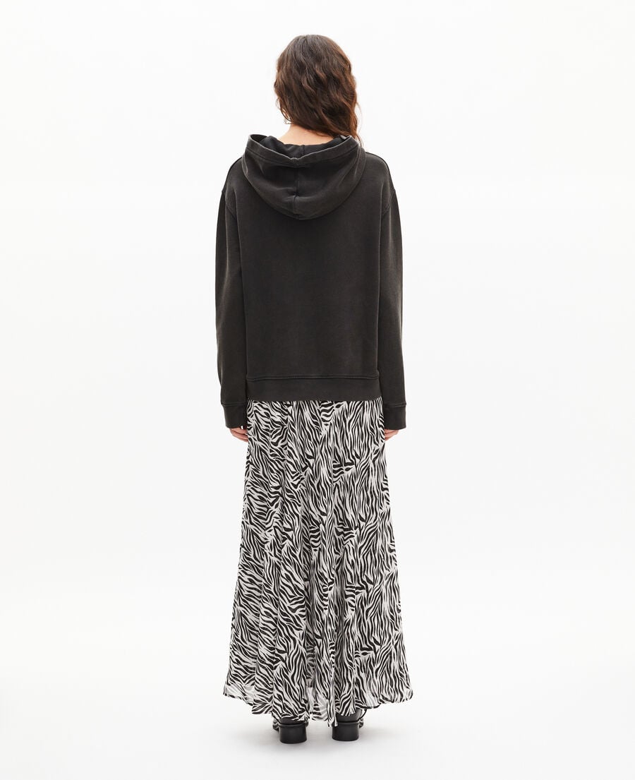 The Kooples DAMEN BLACK WASHED kapuzen-sweatshirt mit schwarzem siebdruck