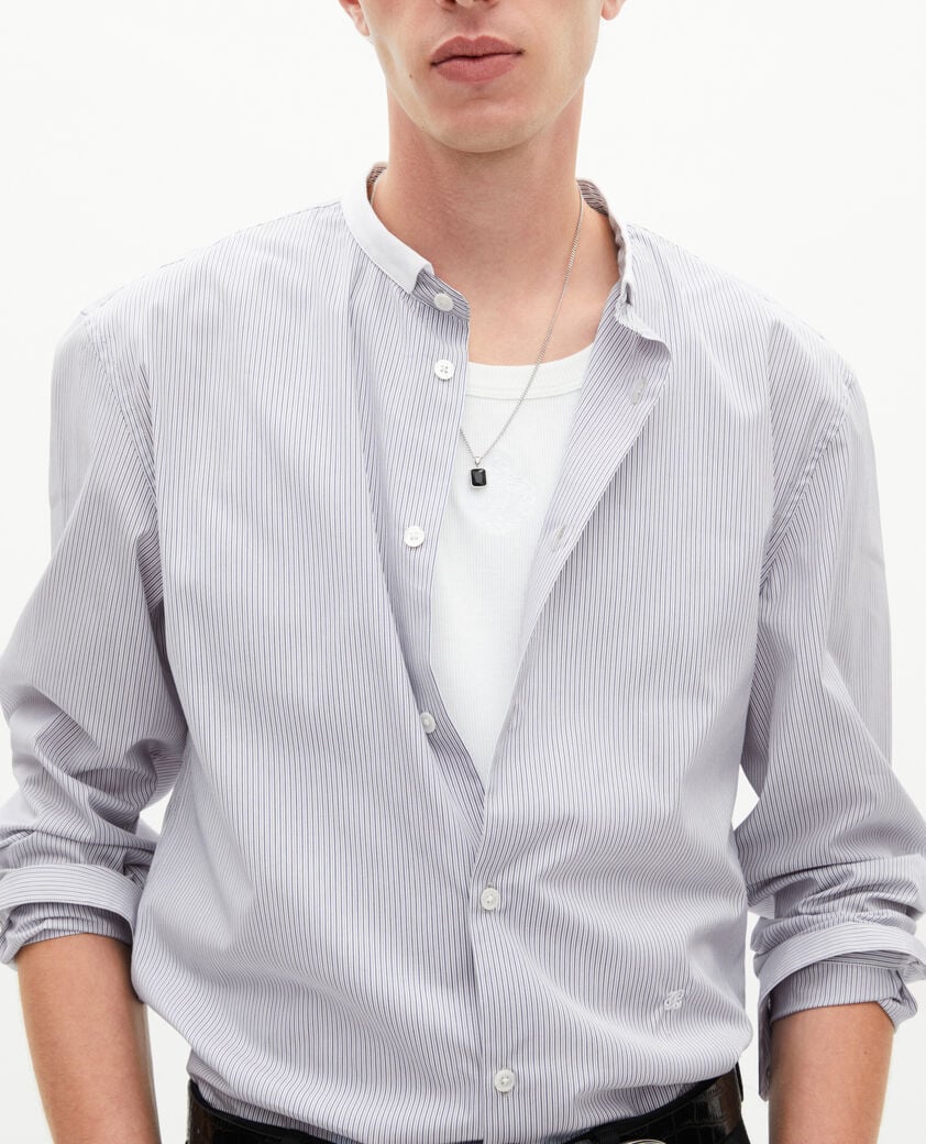 The Kooples H WHITE / BLUE light blue striped shirt with officer's collar