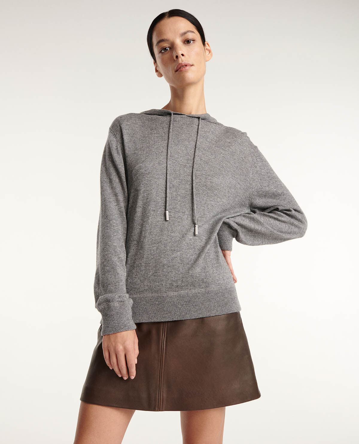 Grey knitted hoodie best sale