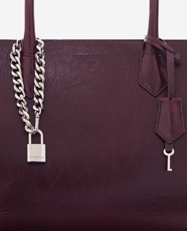 The Kooples WOMEN BORDEAUX ming l tote bag in burgundy cracked leather