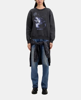 The Kooples F BLACK WASHED women's black sweatshirt with wolf serigraphy