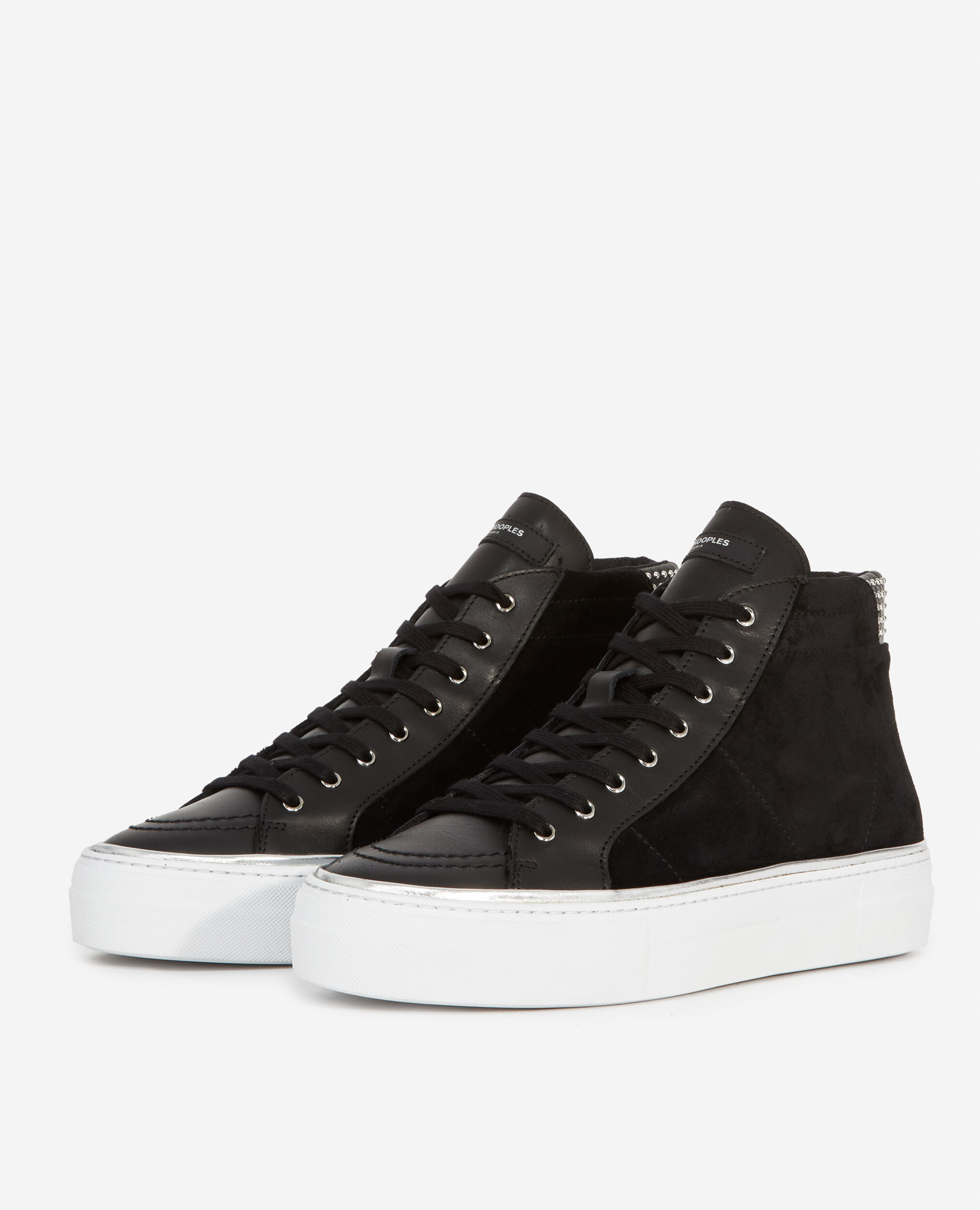 Black high-top sneakers with suede, BLACK, hi-res image number null
