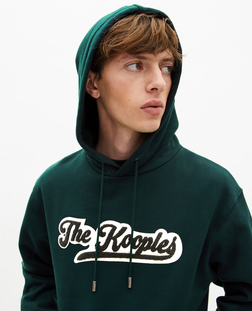 The Kooples MEN BOTTLE GREEN hooded sweatshirt with dark green patch