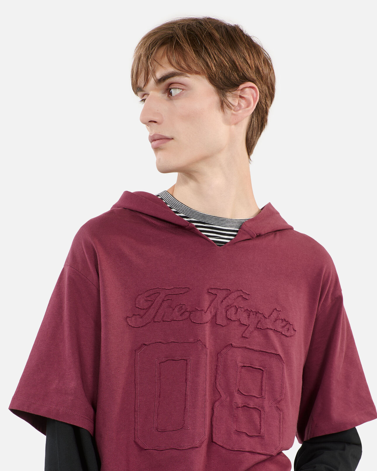 The Kooples HOMME BURGUNDY t-shirt manches longues à capuche bordeaux