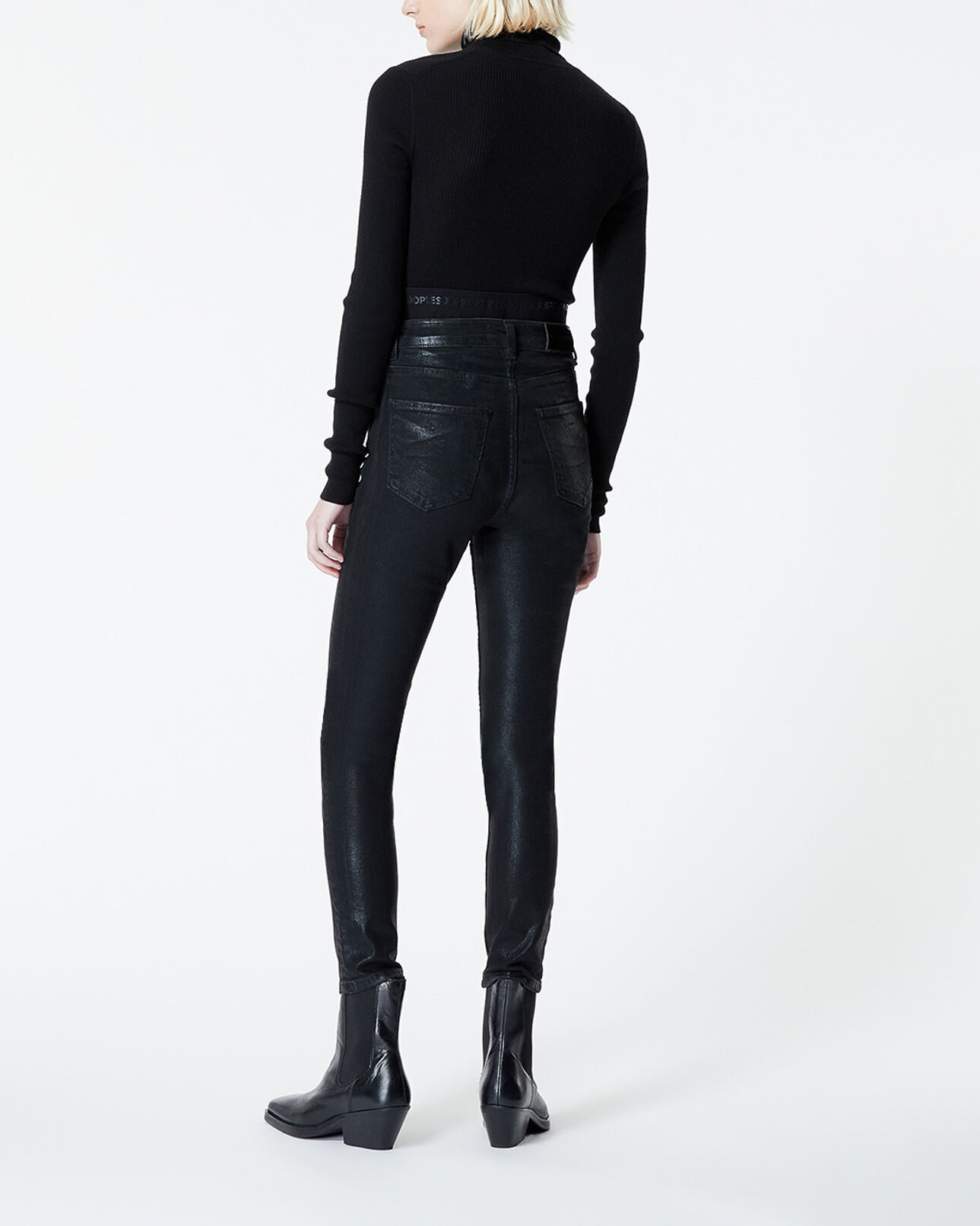 The Kooples FEMME BLACK jean noir enduit à boutons apparents