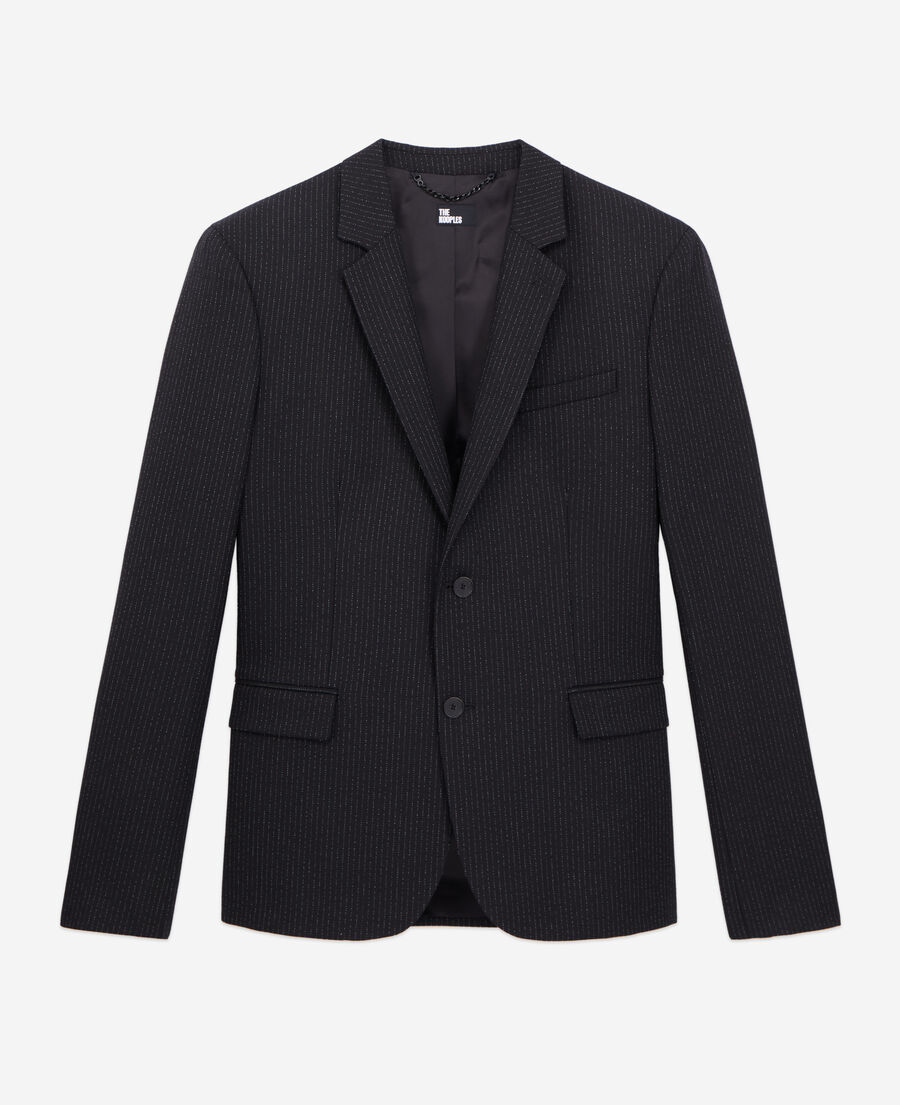 The Kooples HERREN BLACK-ECRU schwarze jacke aus wolle mit tennisstreifen