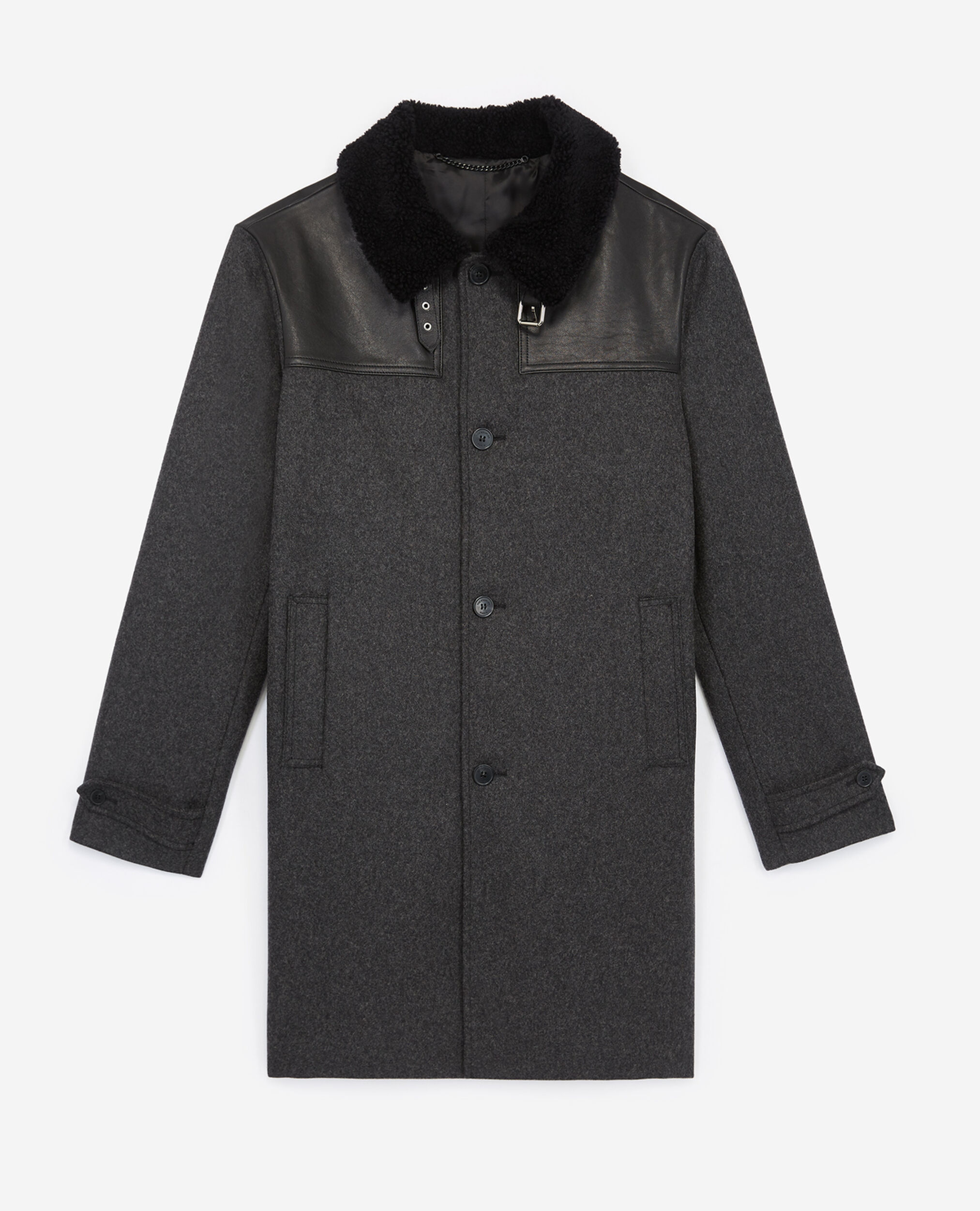 Langer schwarzer Mantel mit aufgesetzten Taschen, ANTHRACITE, hi-res image number null
