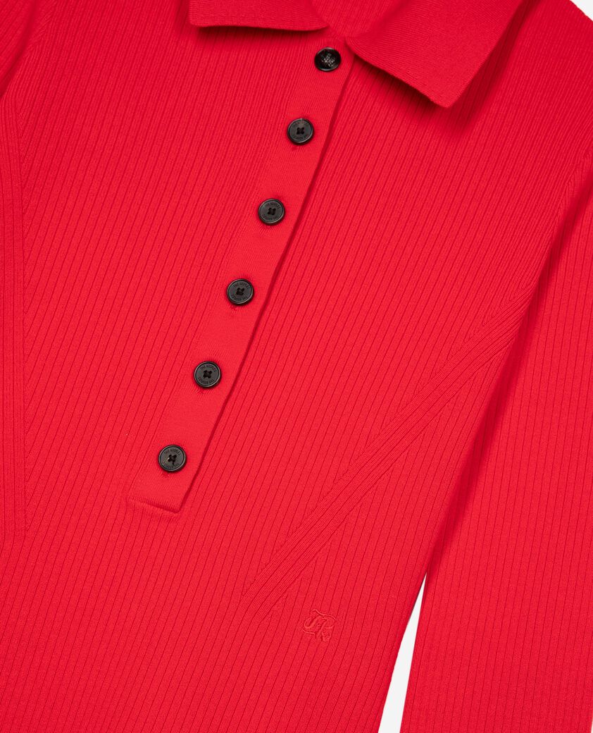 The Kooples FEMME TANGO RED pull en maille côtelée rouge