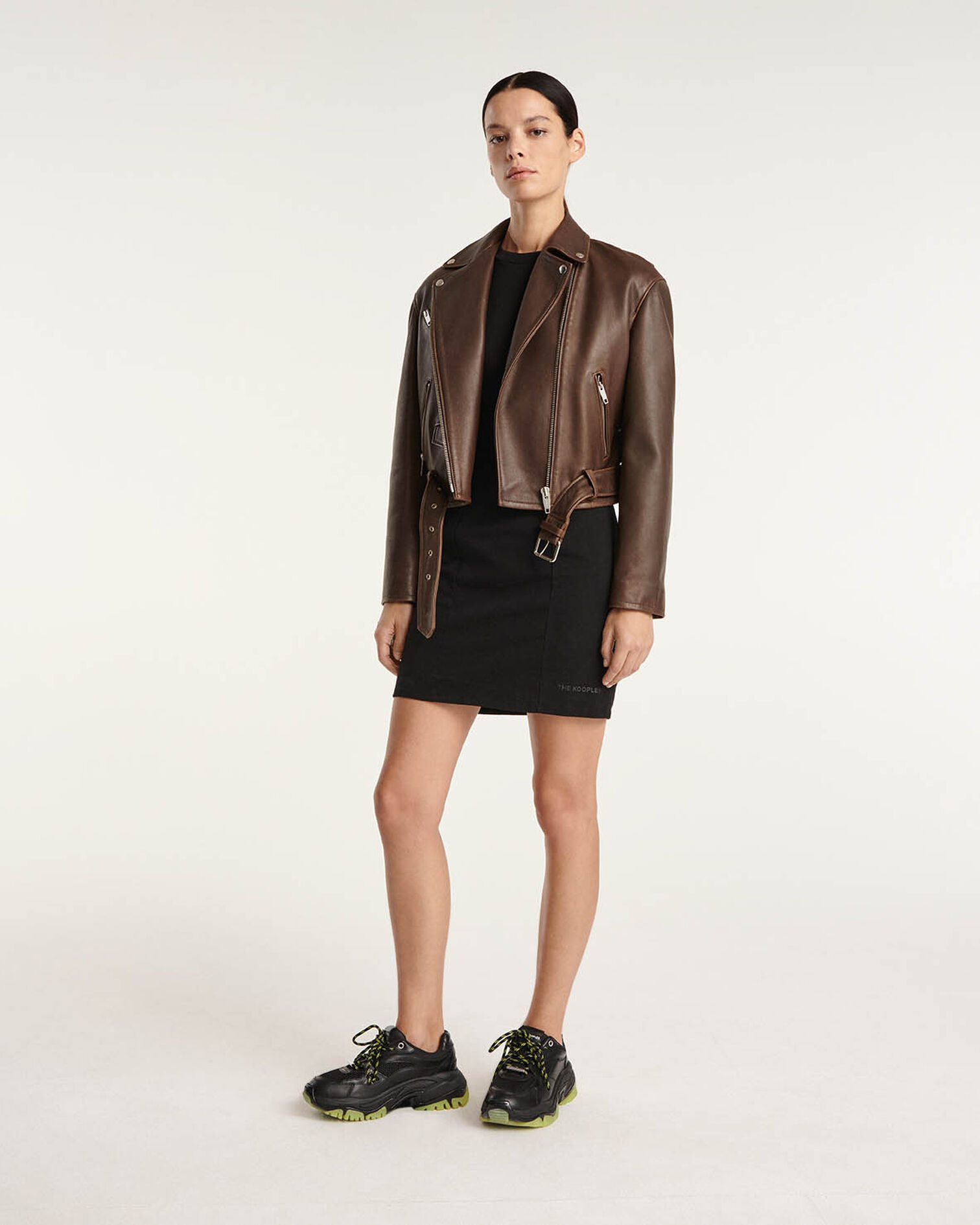 Zipped brown aged-effect leather jacket, BLACK VINTAGE, hi-res image number null