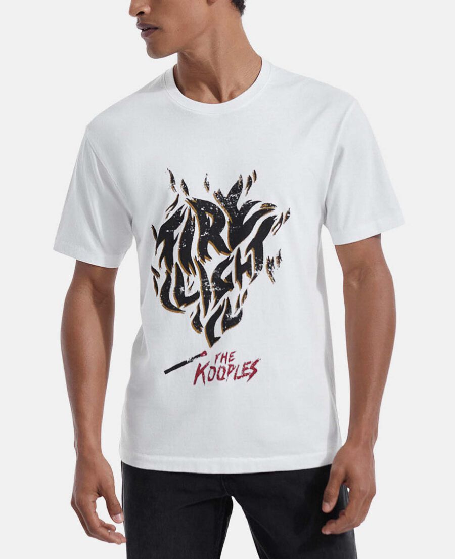 ecru cotton t-shirt with rock-style motif