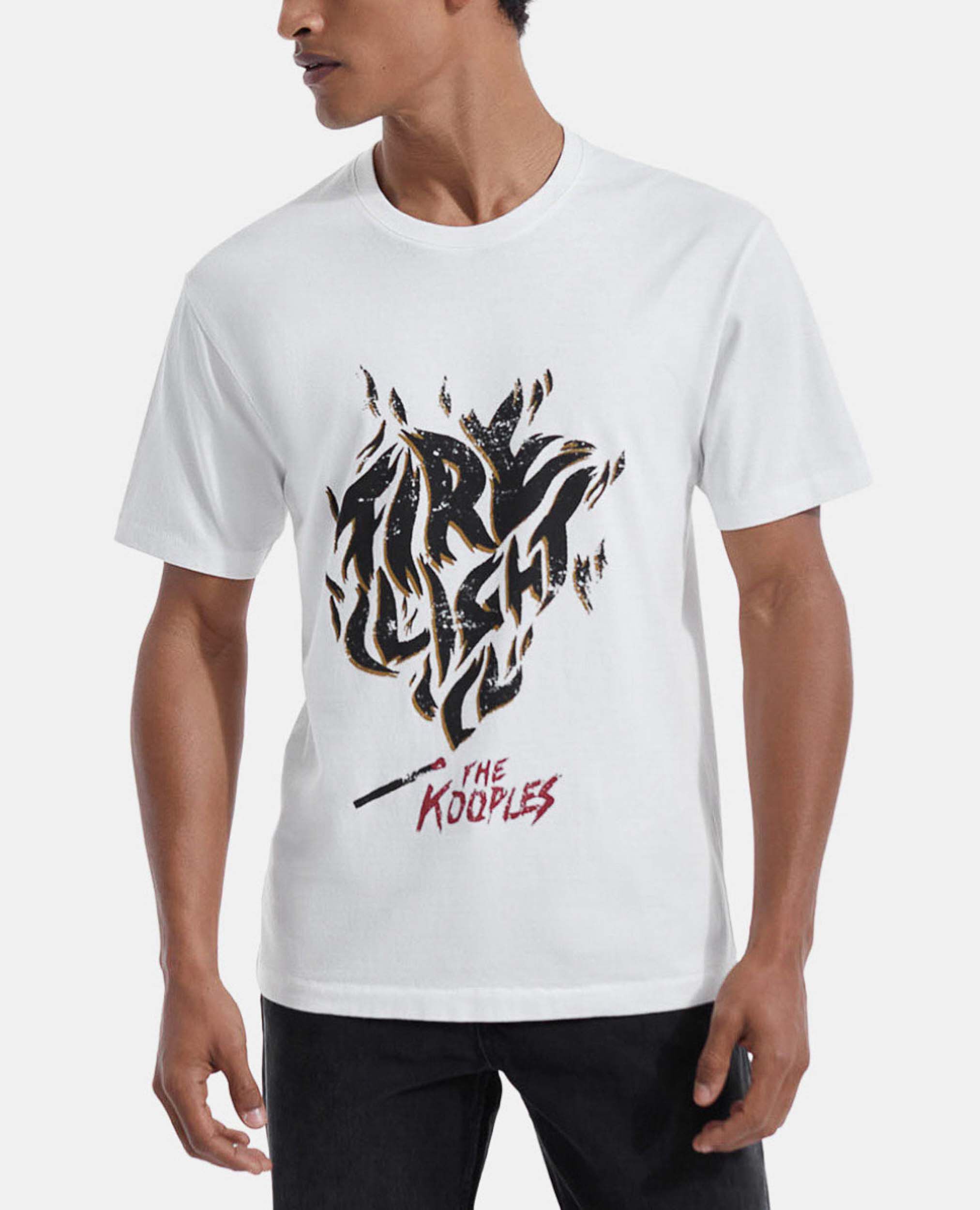 Ecru cotton T-shirt with rock-style motif, ECRU, hi-res image number null
