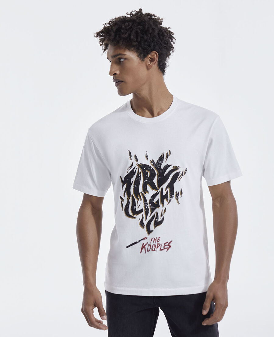 ecru cotton t-shirt with rock-style motif