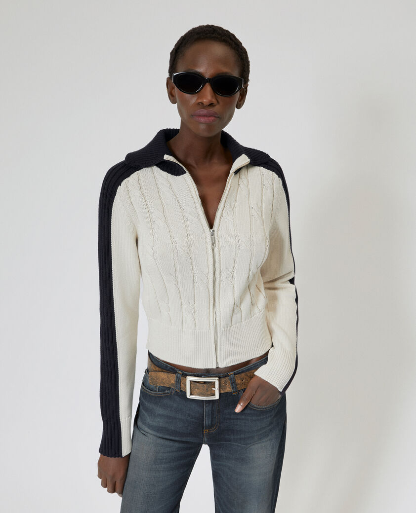 The Kooples F ECRU NAVY ecru cotton cardigan