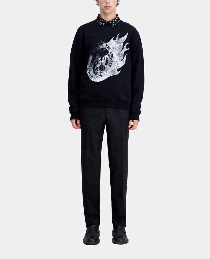 The Kooples H BLACK men's black sweatshirt with flaming wheel serigraphy