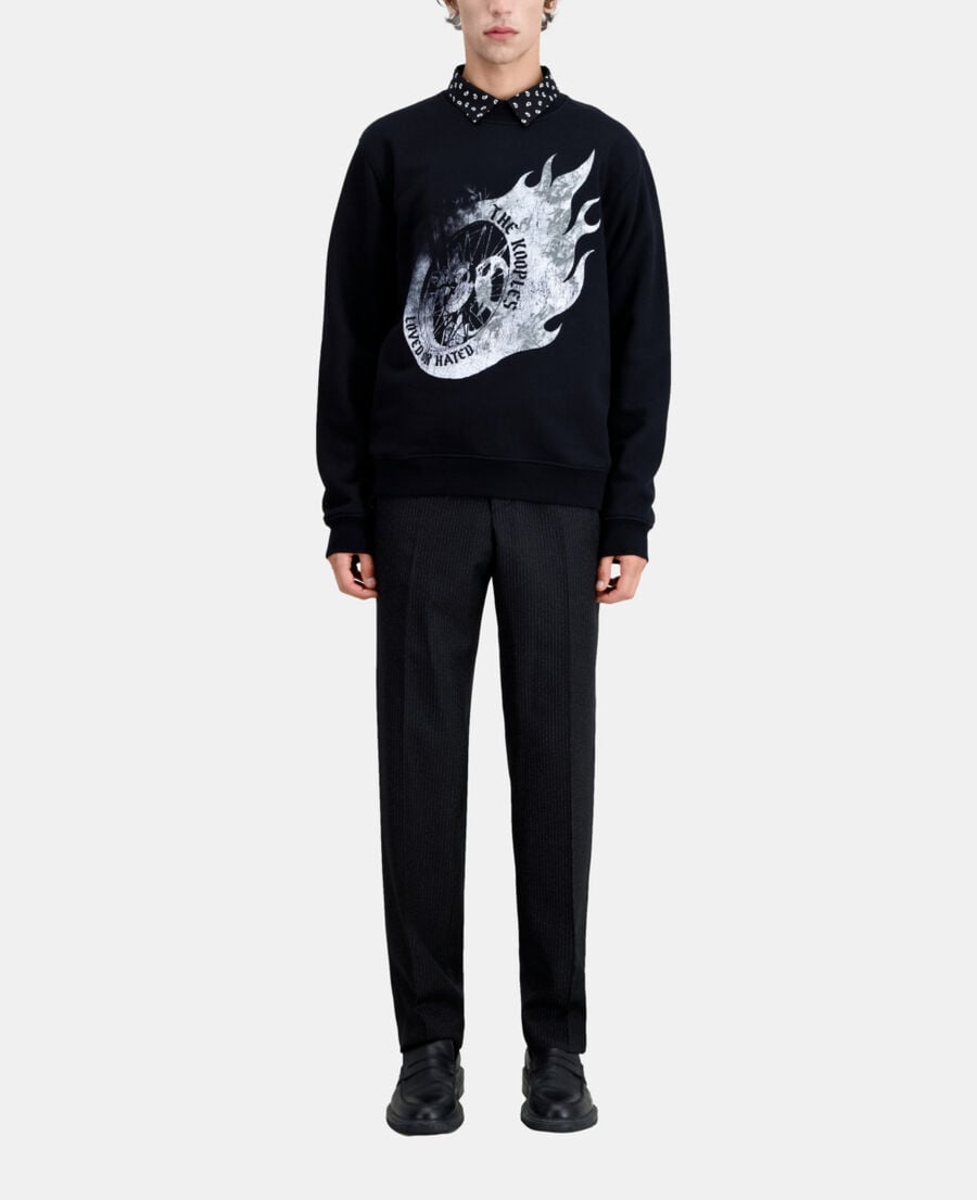 The Kooples H BLACK men's black sweatshirt with flaming wheel serigraphy