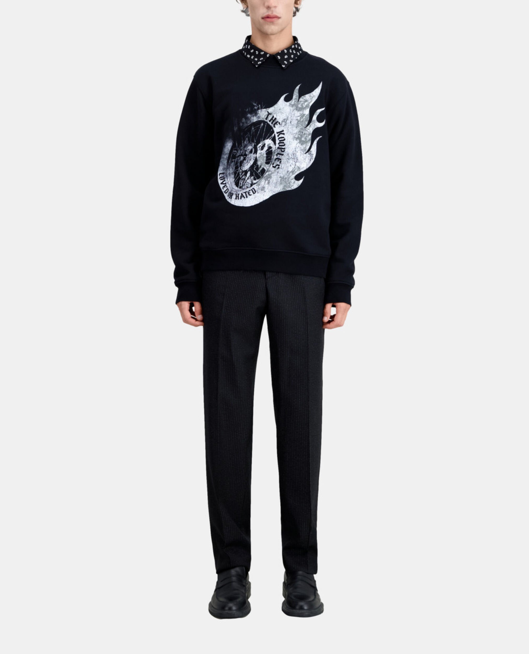 Men's Black sweatshirt with Flaming wheel serigraphy, BLACK, hi-res image number null