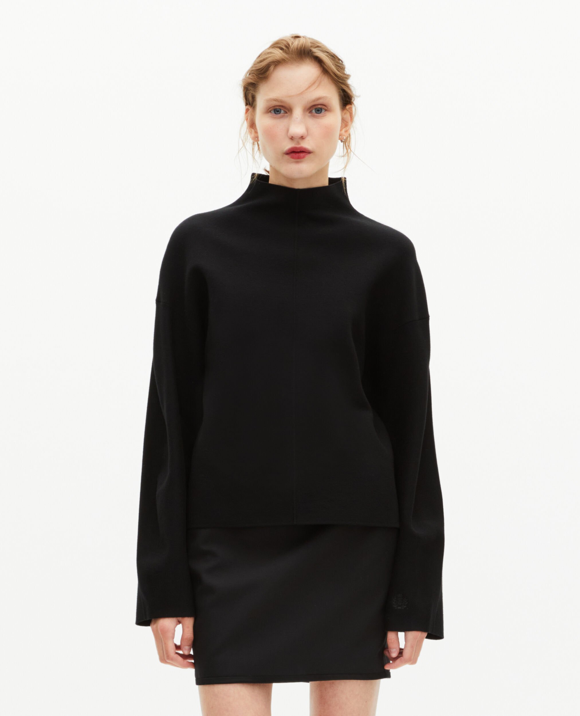 Black mock-neck sweater, BLACK, hi-res image number null