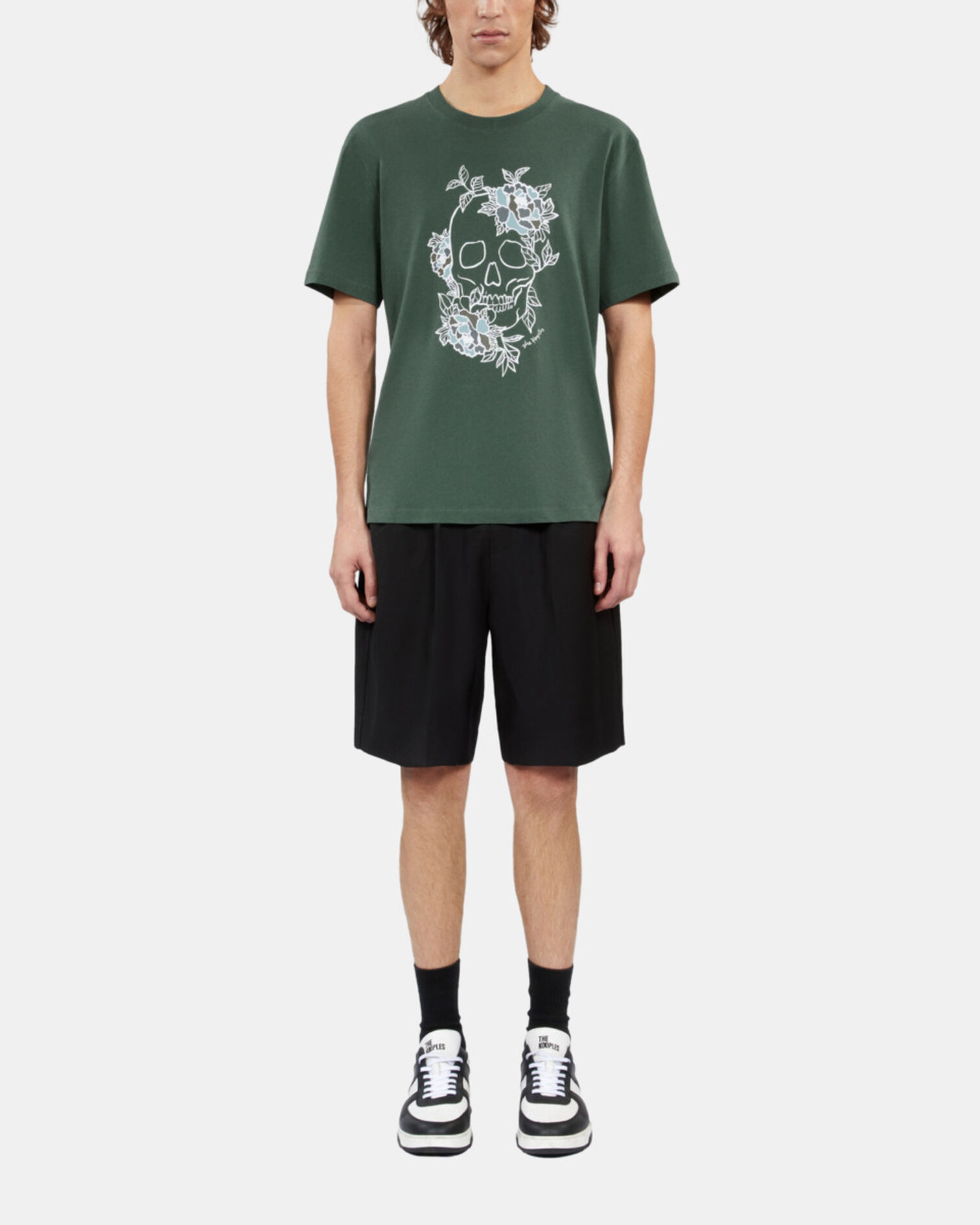 Men's green t-shirt with Flower skull serigraphy, FOREST, hi-res image number null