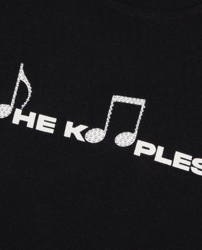 The Kooples DAMEN BLACK WASHED schwarzes t-shirt mit siebdruck