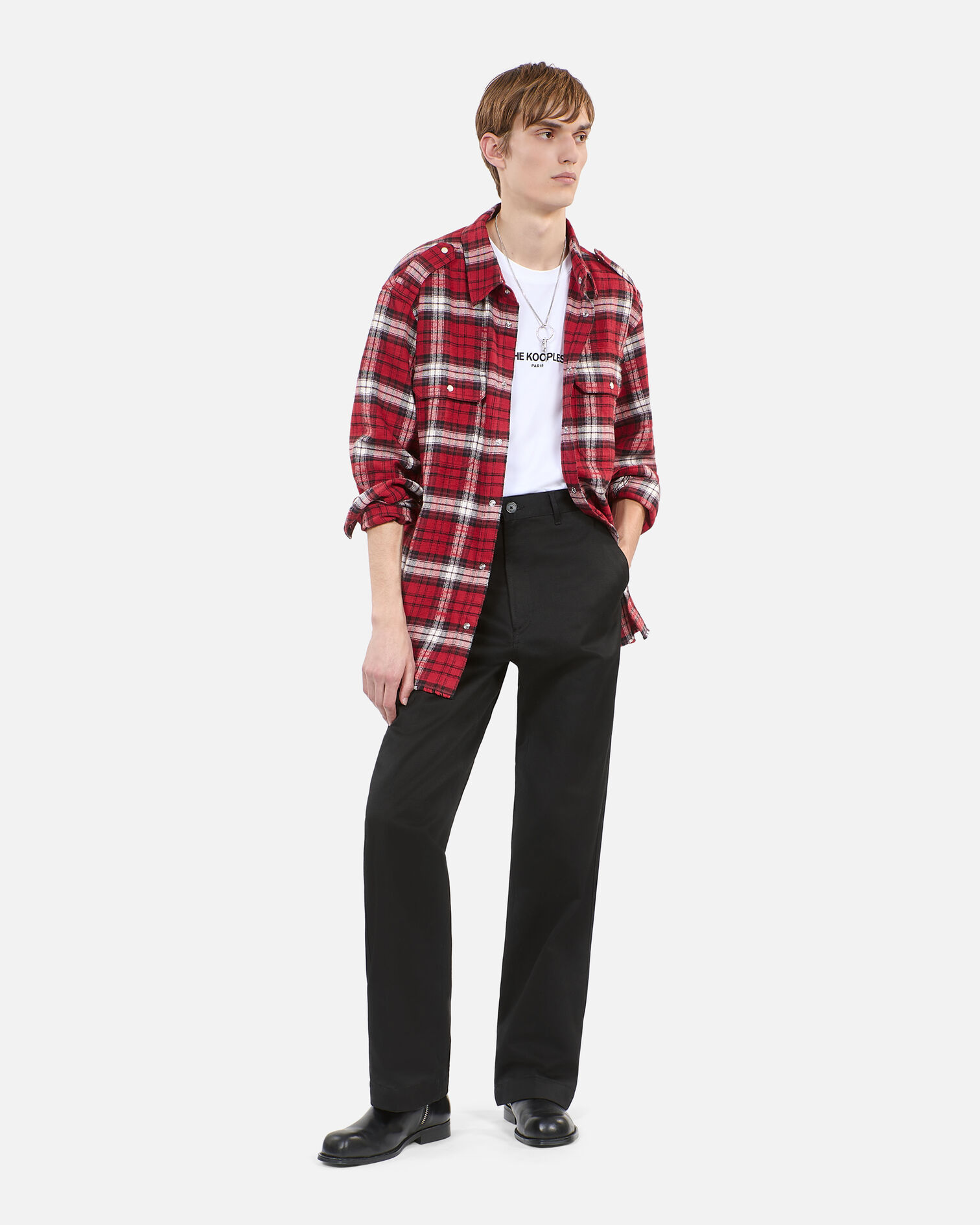 Red and white checked overshirt, BLACK-RED-WHITE, hi-res image number null