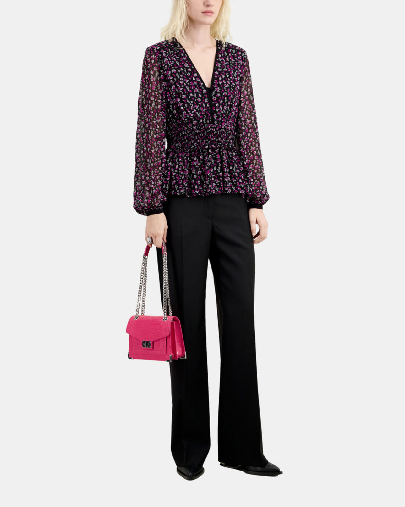 The Kooples WOMEN BLACK / PINK printed top with smocking