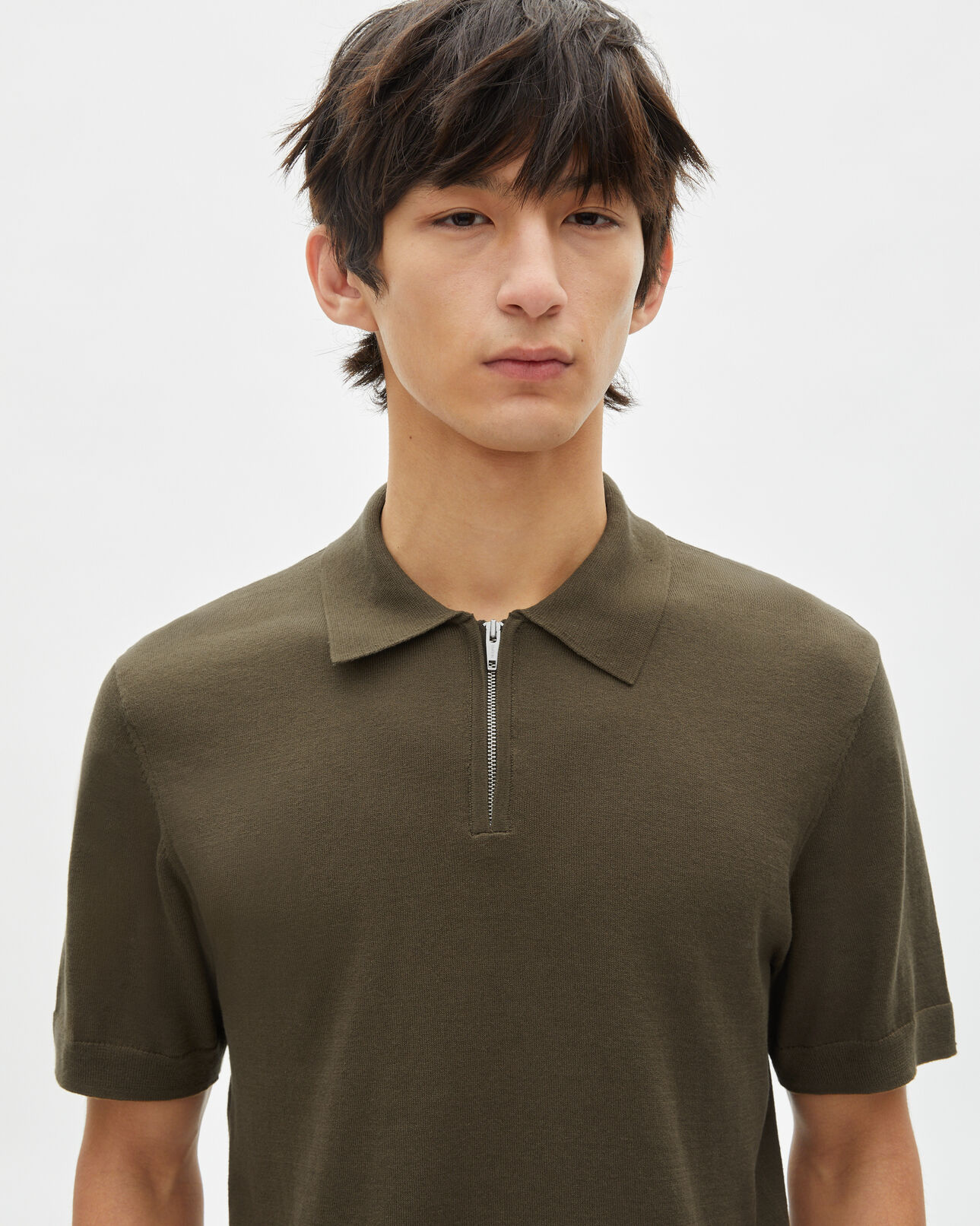 The Kooples MEN OLIVE KAKI khaki knit polo