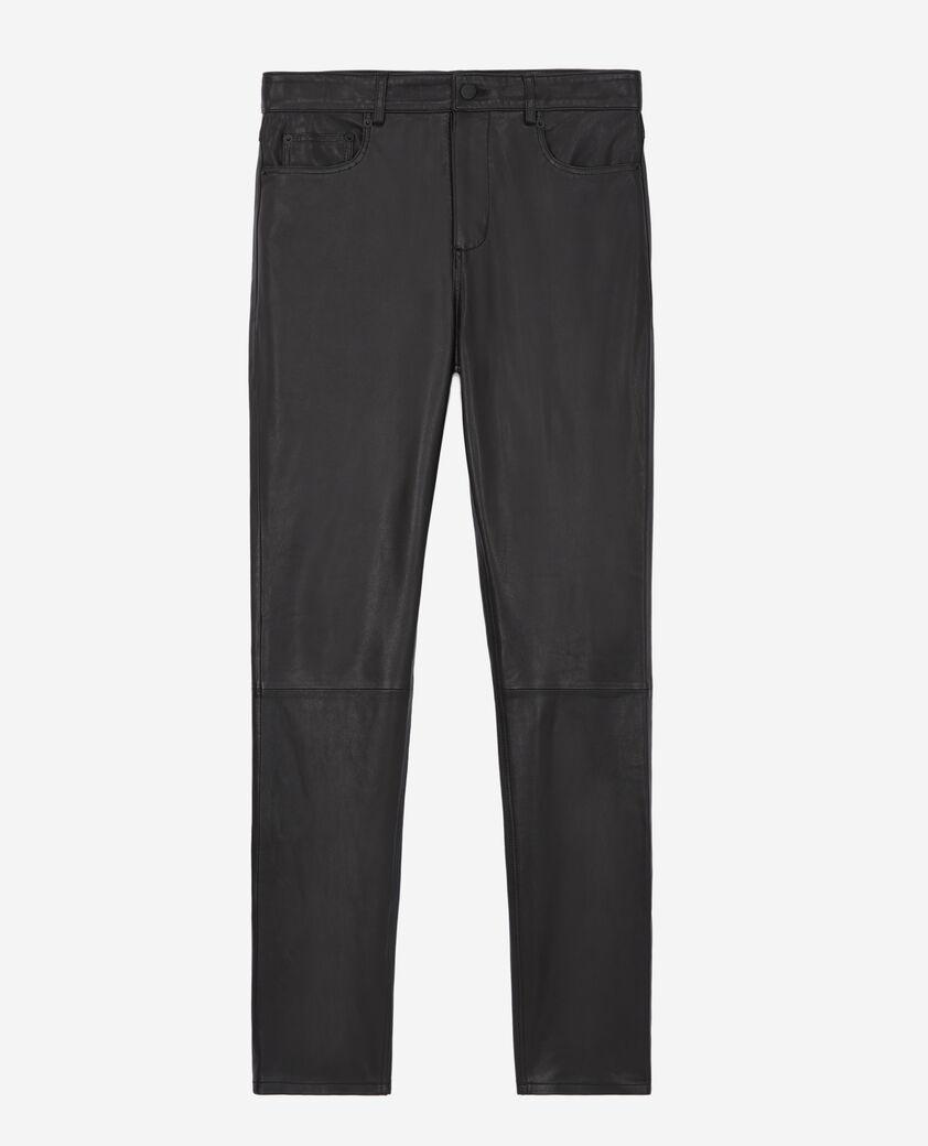 The Kooples MEN BLACK black leather slim-fit pants