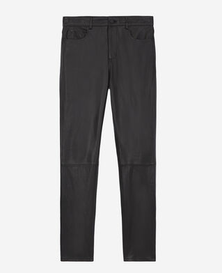 The Kooples MEN BLACK black leather slim-fit pants