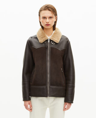 The Kooples WOMEN BROWN short sheepskin with brown sherpa collar