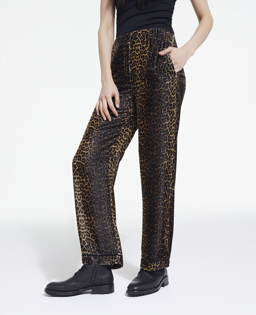 flowing velvet pants with leopard print