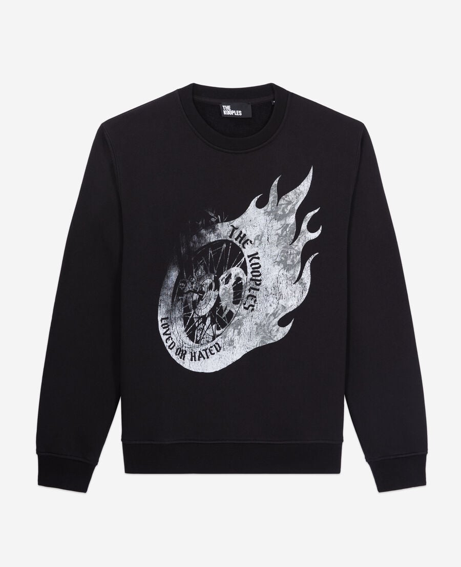 The Kooples H BLACK men's black sweatshirt with flaming wheel serigraphy