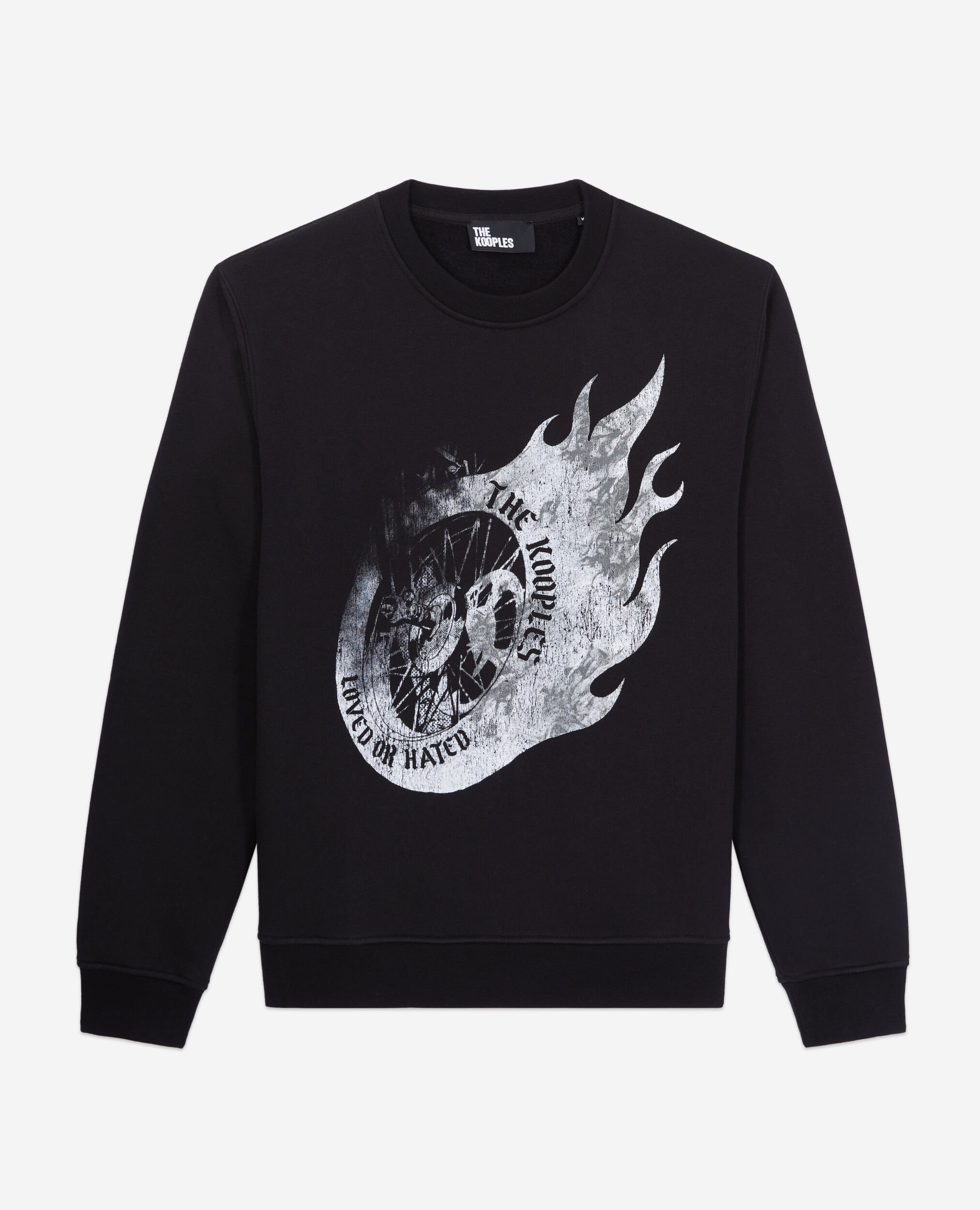 Men's Black sweatshirt with Flaming wheel serigraphy, BLACK, hi-res image number null