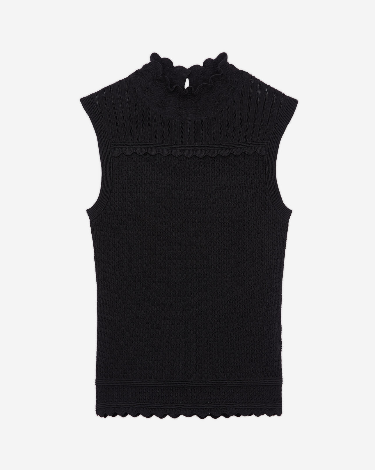 The Kooples WOMEN BLACK cropped black openwork knit sweater