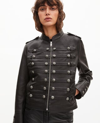 The Kooples WOMEN BLACK black officer-style leather jacket