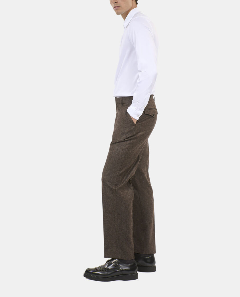 The Kooples HOMME BROWN pantalon de costume en laine m&eacute;lang&eacute;e marron