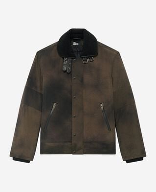 The Kooples HOMME BLACK doudoune avec col sherpa marron d&eacute;lav&eacute;