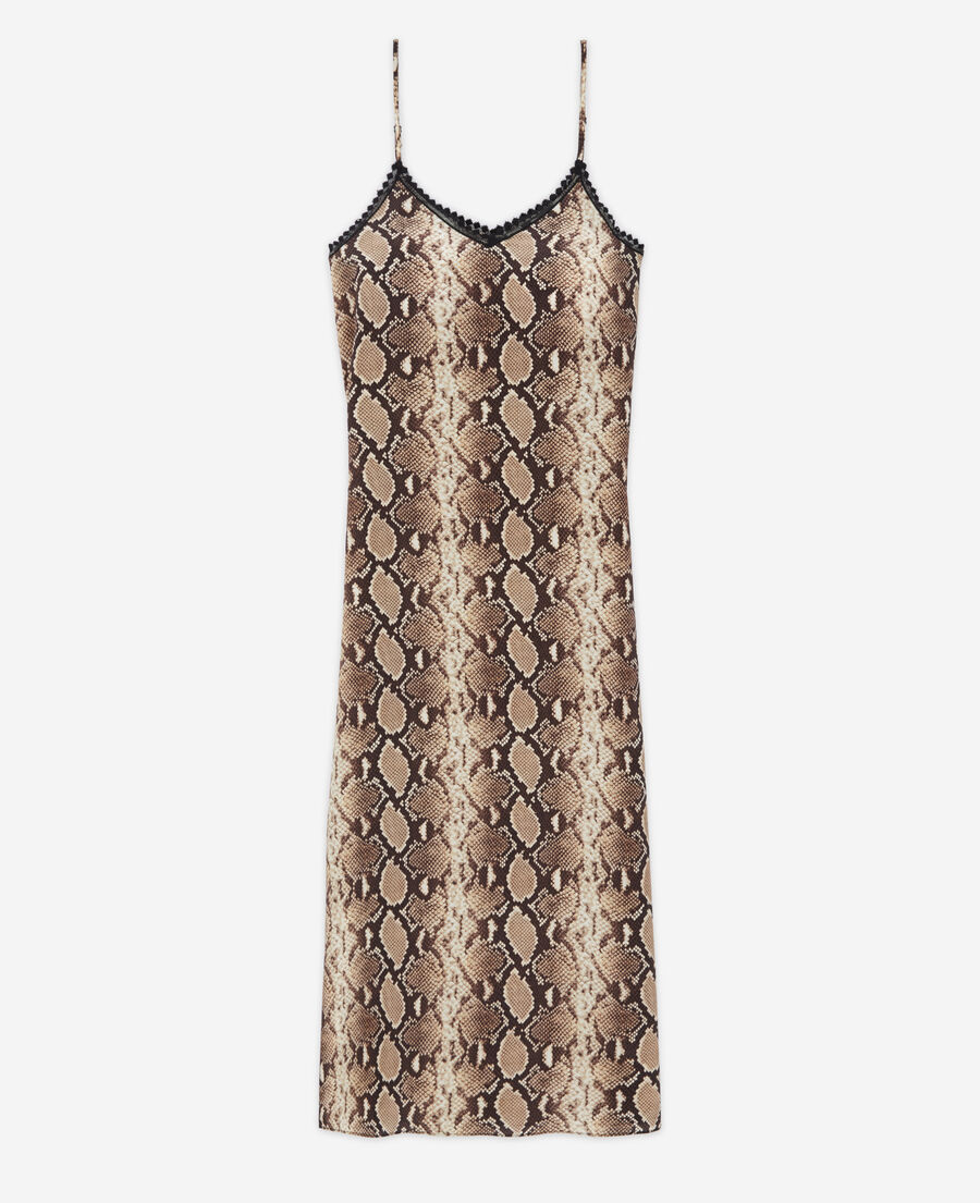 long snakeskin print babydoll dress