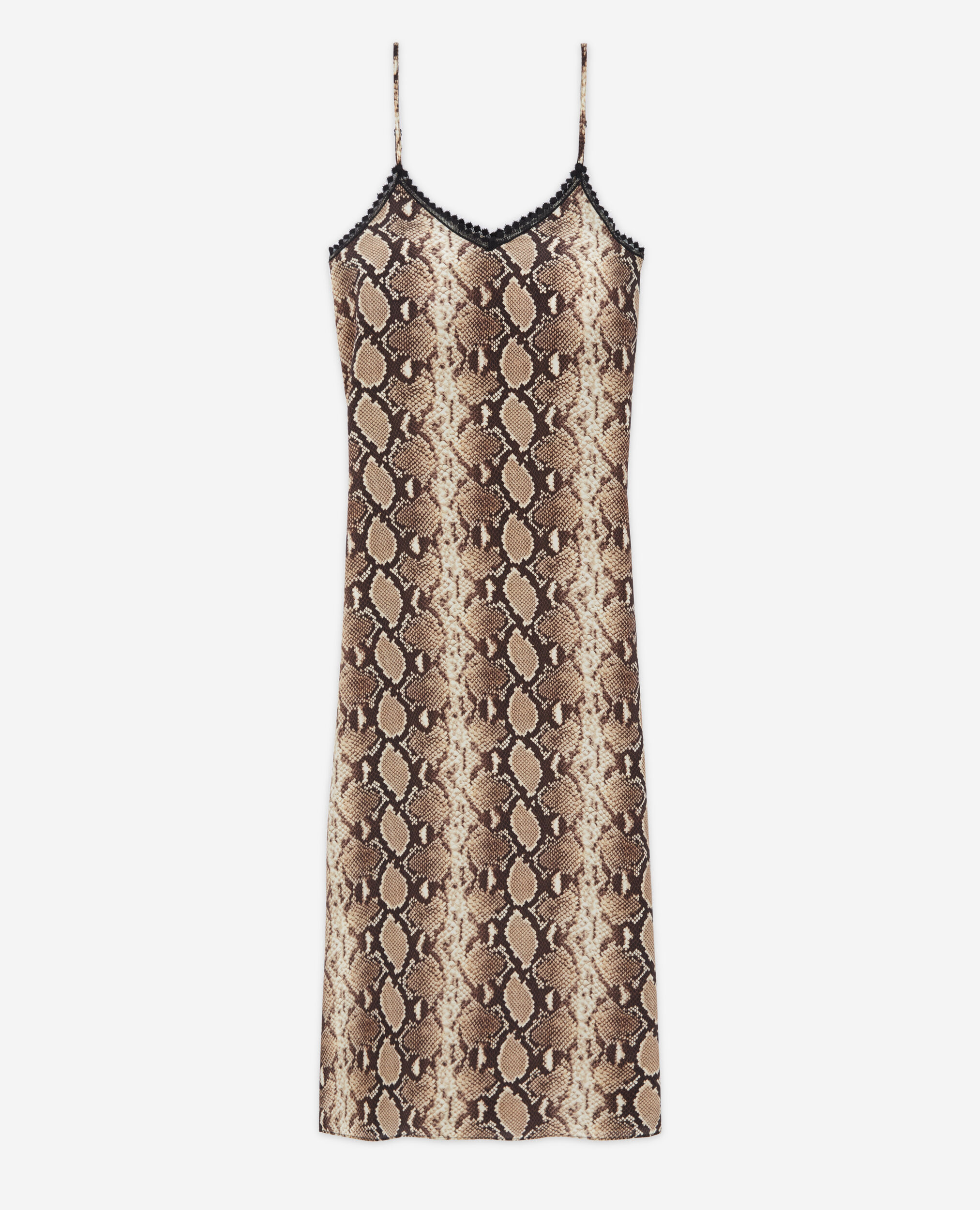 Long snakeskin print babydoll dress, BEIGE, hi-res image number null
