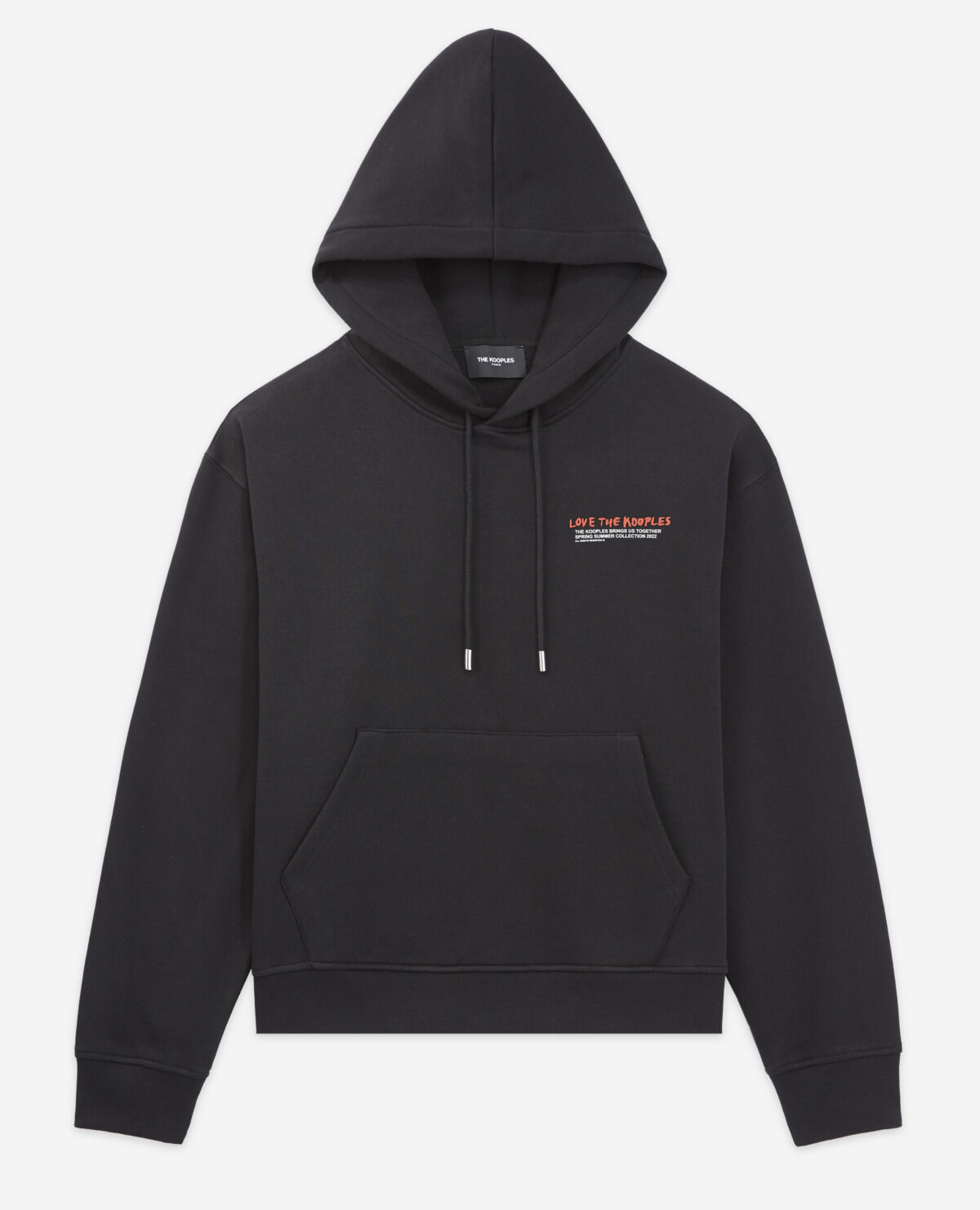 Black hoodie with writing on sleeves hotsell