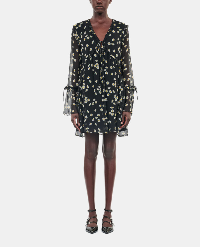 The Kooples FEMME BLACK WHITE robe courte avec imprimé fleuri en soie