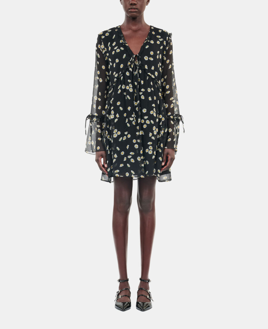 The Kooples WOMEN BLACK WHITE floral printed silk short dress