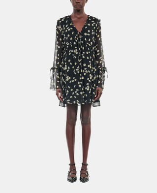 The Kooples WOMEN BLACK WHITE floral printed silk short dress